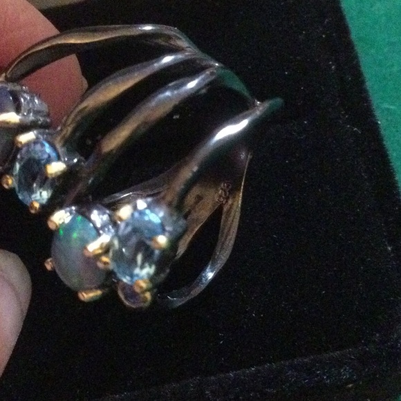 Genuine Opals & Blue Topaz Ring - Picture 12 of 14
